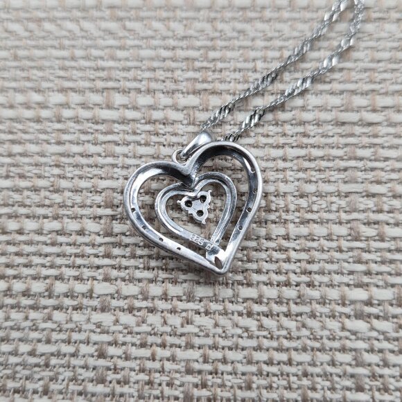 18 Inch Sterling Silver Several Small Genuine Diamonds Heart Necklace A6365 - Picture 5 of 8